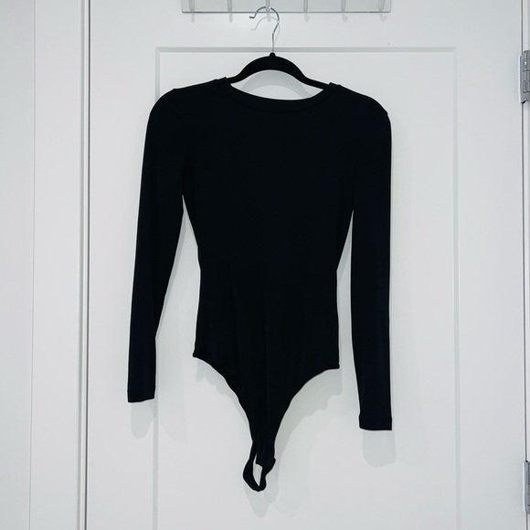 Elodie Tops - Élodie black long sleeve thong bodysuit
